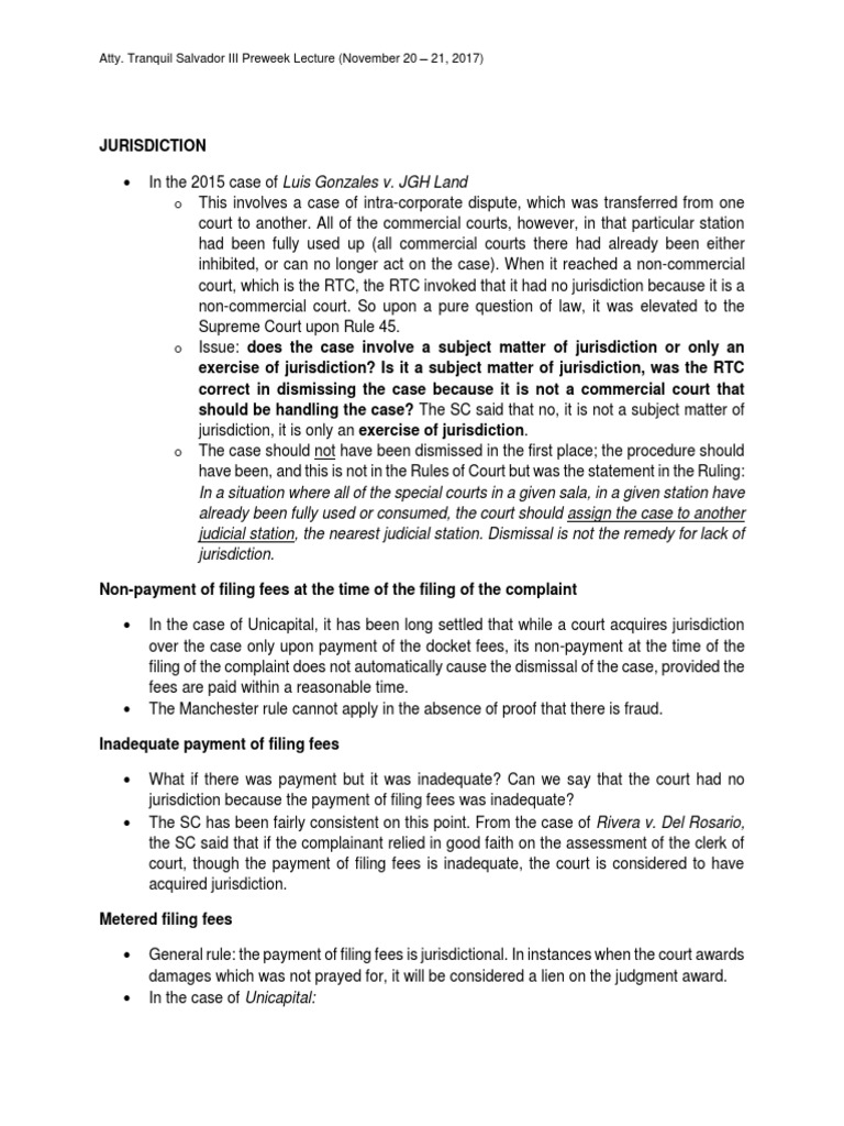 Remedial Law Pre Week Notes Tranquil Pdf Pleading Joinder