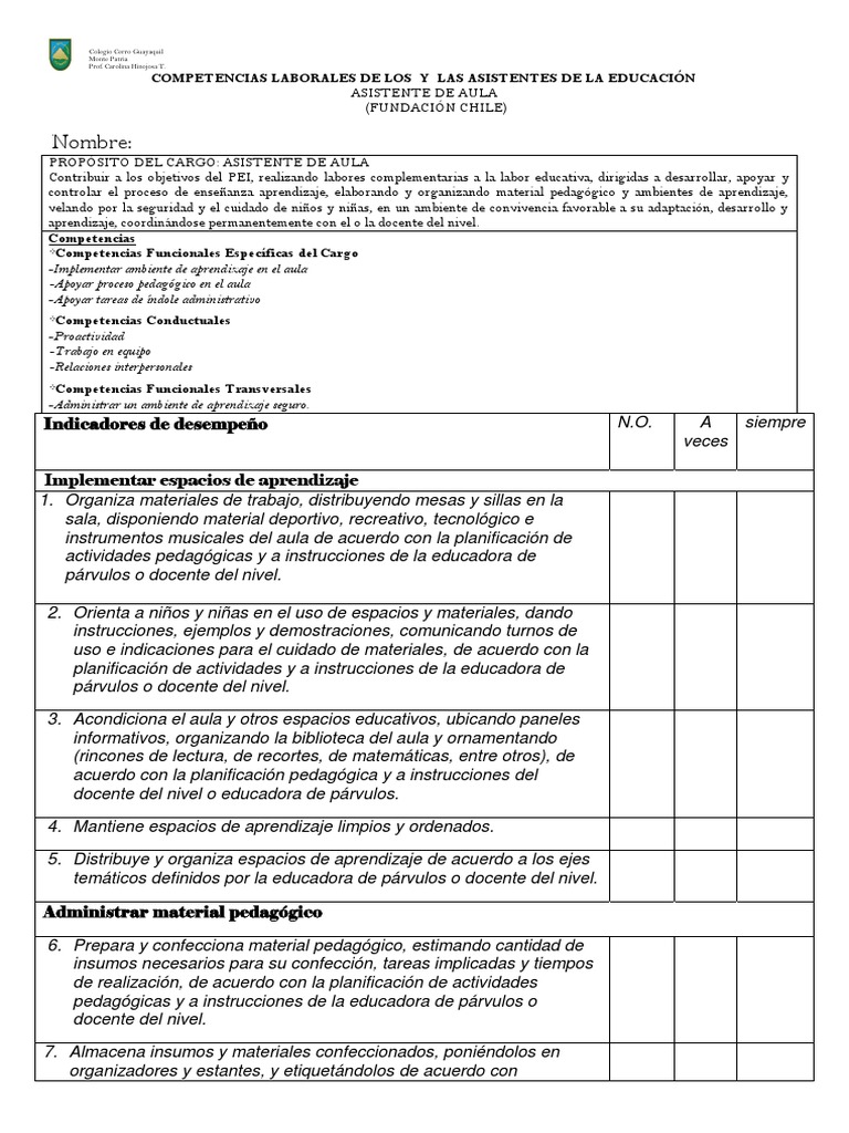 Competencias del Asistente de Aula | PDF | Salón de clases | Maestros