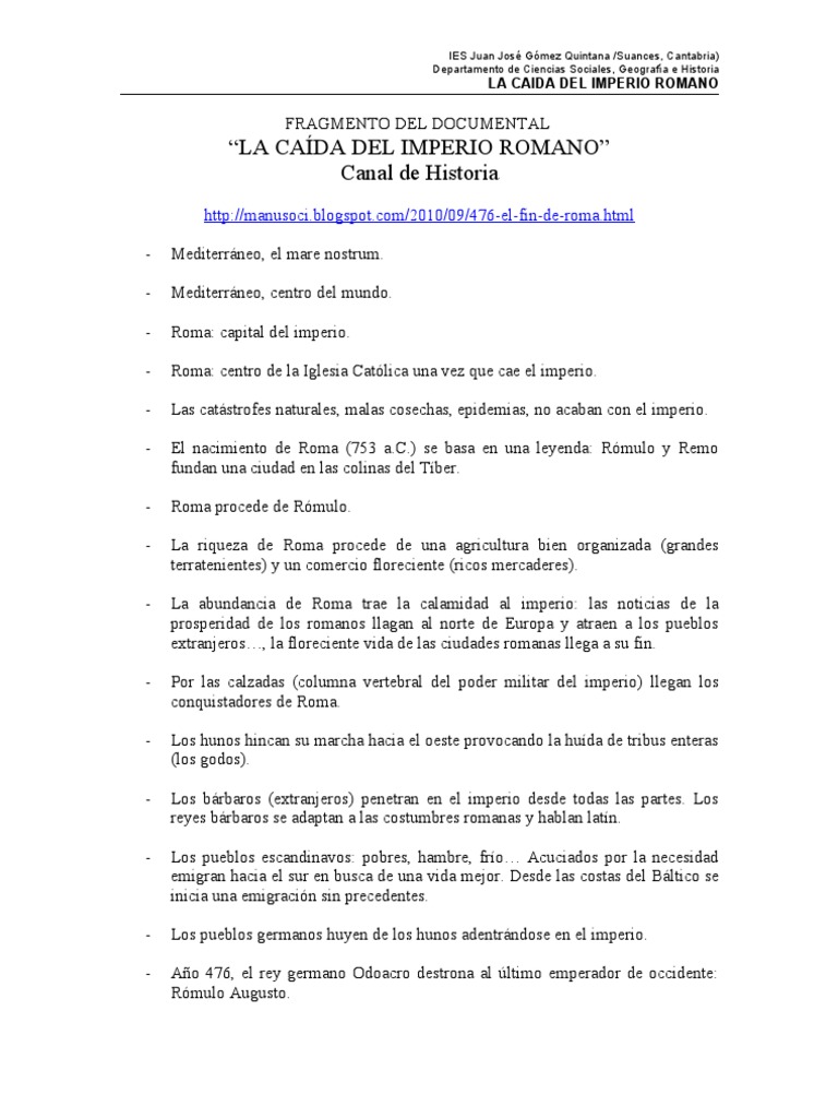 Causas de la caída del Imperio Romano | PDF