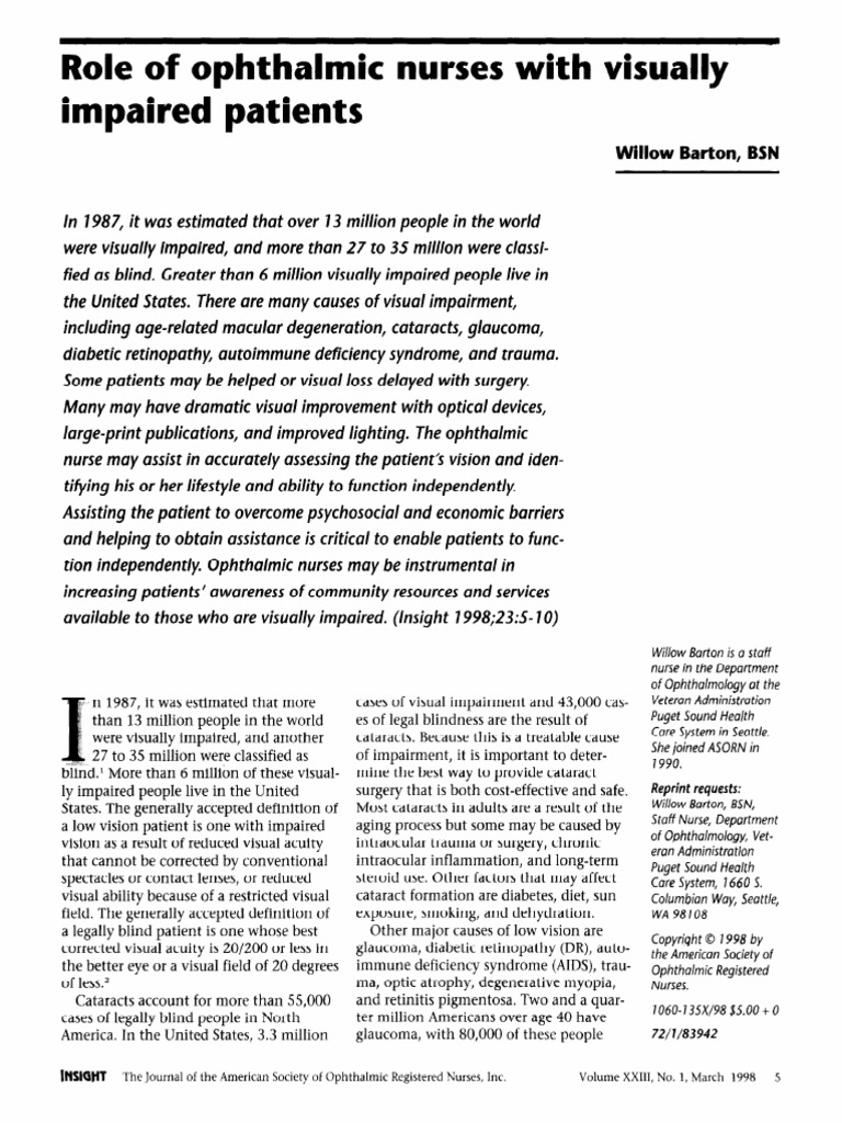 Role of Ophthalmic Nurses With Visually Impaired Patients PDF