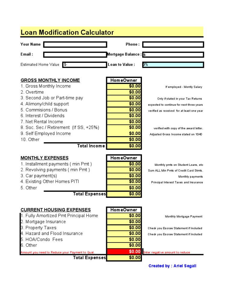 Loan Modification Calculator PDF Mortgage Loan Loans