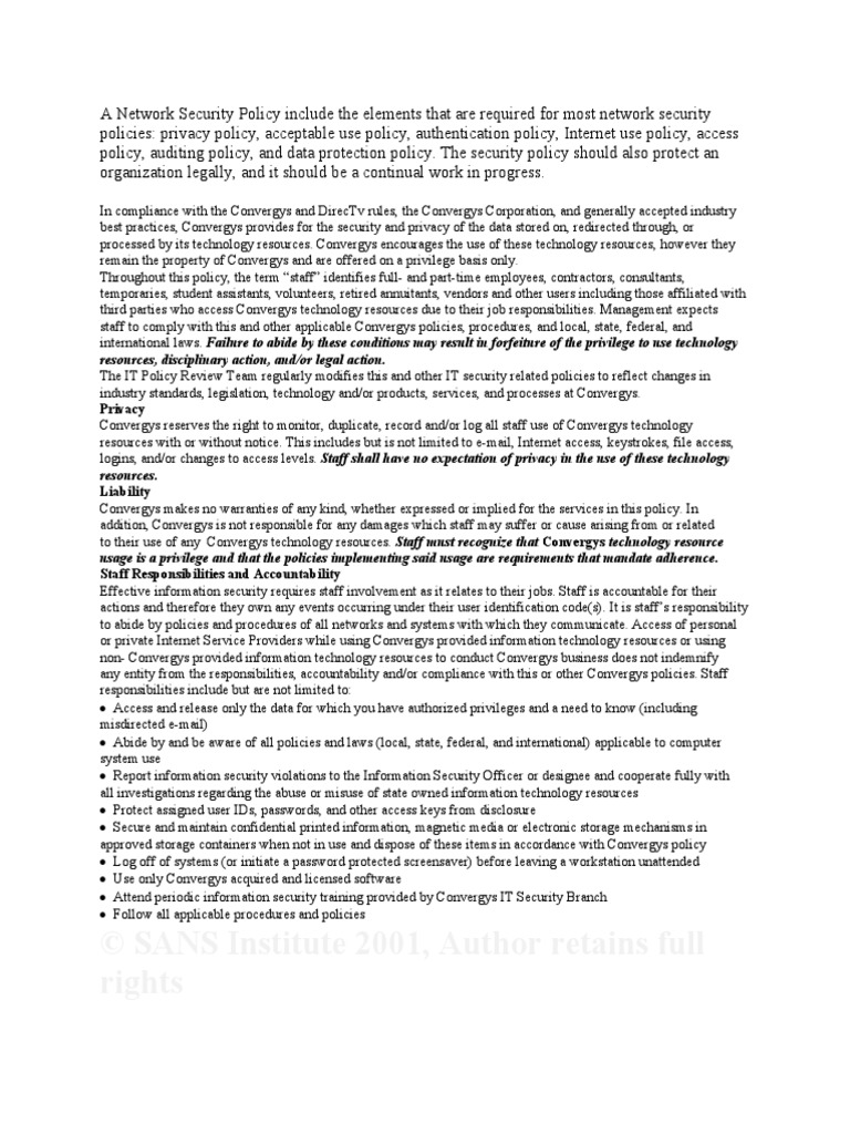 A Network Security Policy | PDF | Email | Virtual Private Network