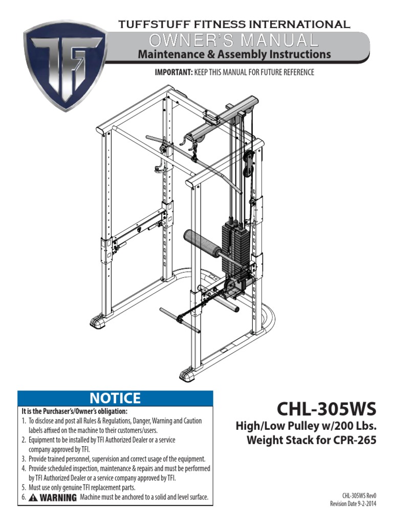 High/Low Pulley (CHL-305WS) Owner's Manual | PDF | Screw | Nut