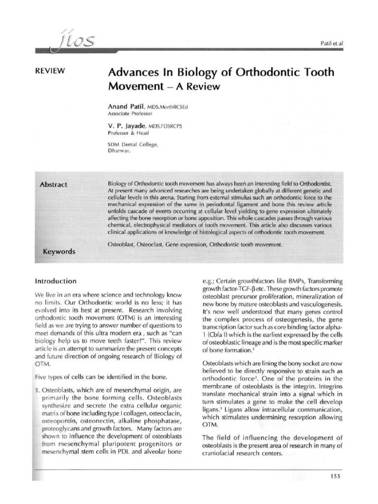 Advances in Biology of Orthodontic Tooth Movement A Review PDF