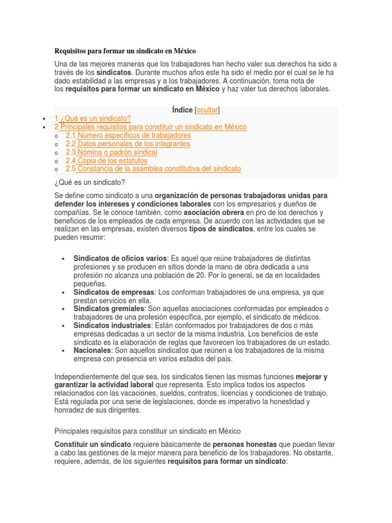 Requisitos para Formar Un Sindicato en México | PDF | Sindicato ...