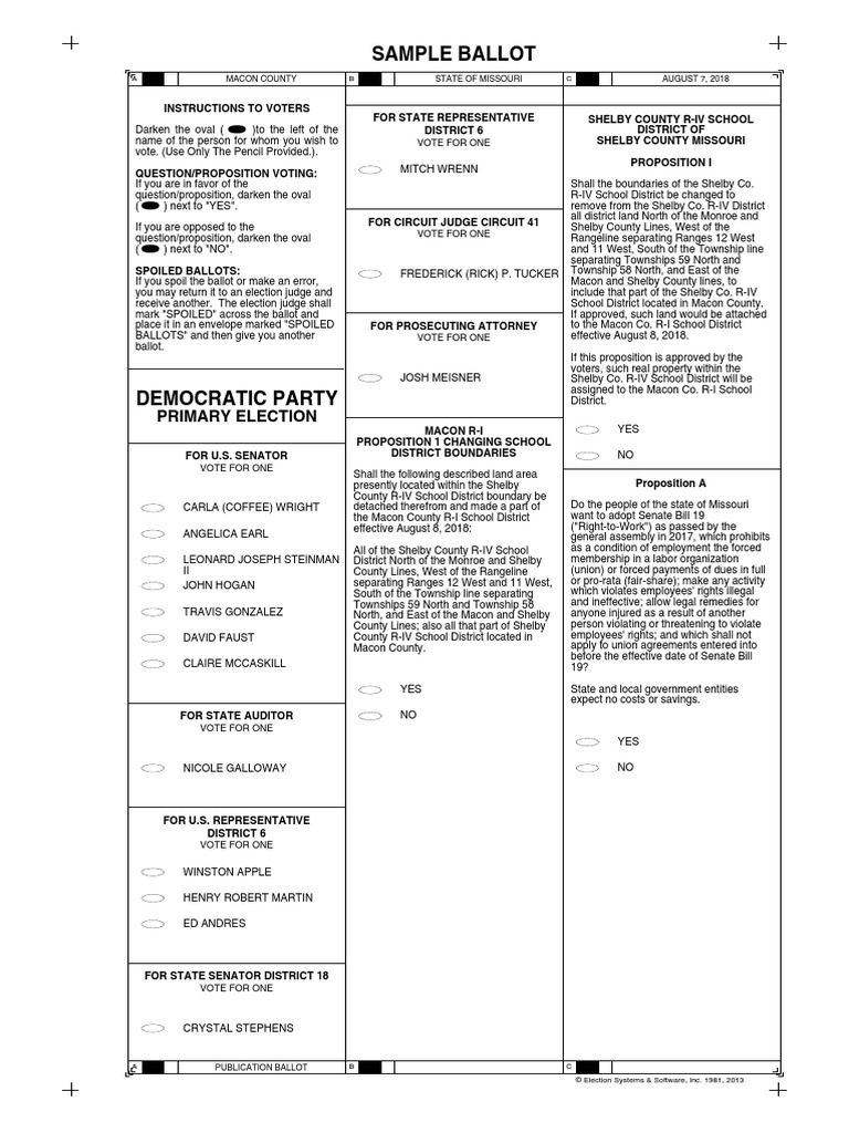 Macon County Democratic Party Sample Ballot 8/2018 Voting Politics