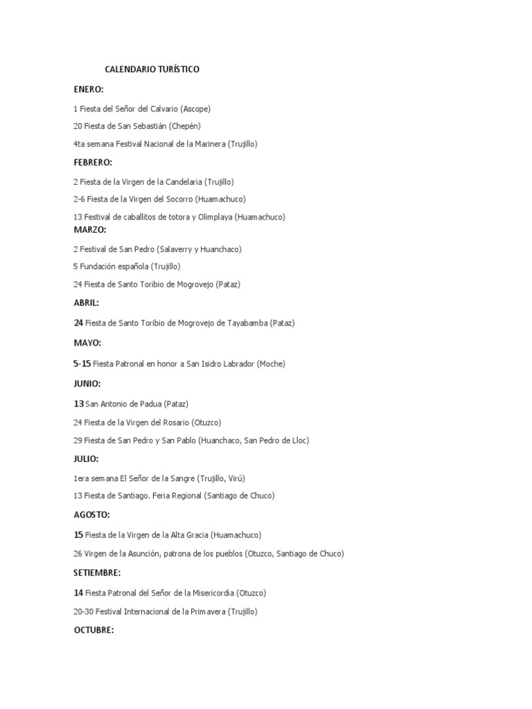 Calendario de Fiestas en Pataz | PDF | Fiestas cristianas y días santos ...