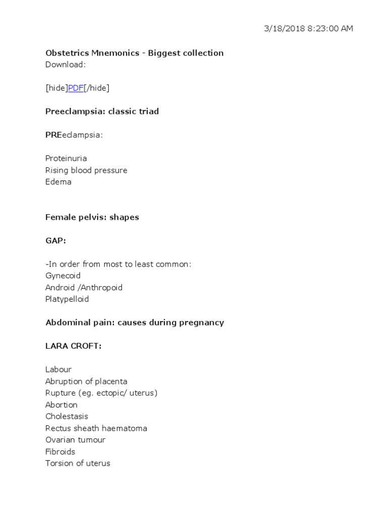 Obstetrics Mnemonics | PDF | Miscarriage | Pregnancy