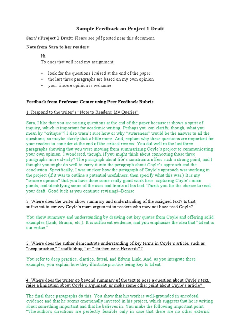 Feedback on Project 1 Draft Review | PDF | Epistemology | Psychological ...