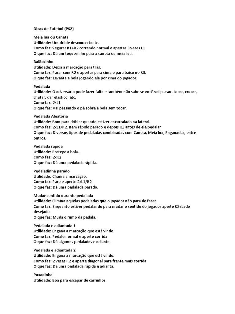 Dribles de Futebol Ps2, PDF, Zagueiro (futebol)