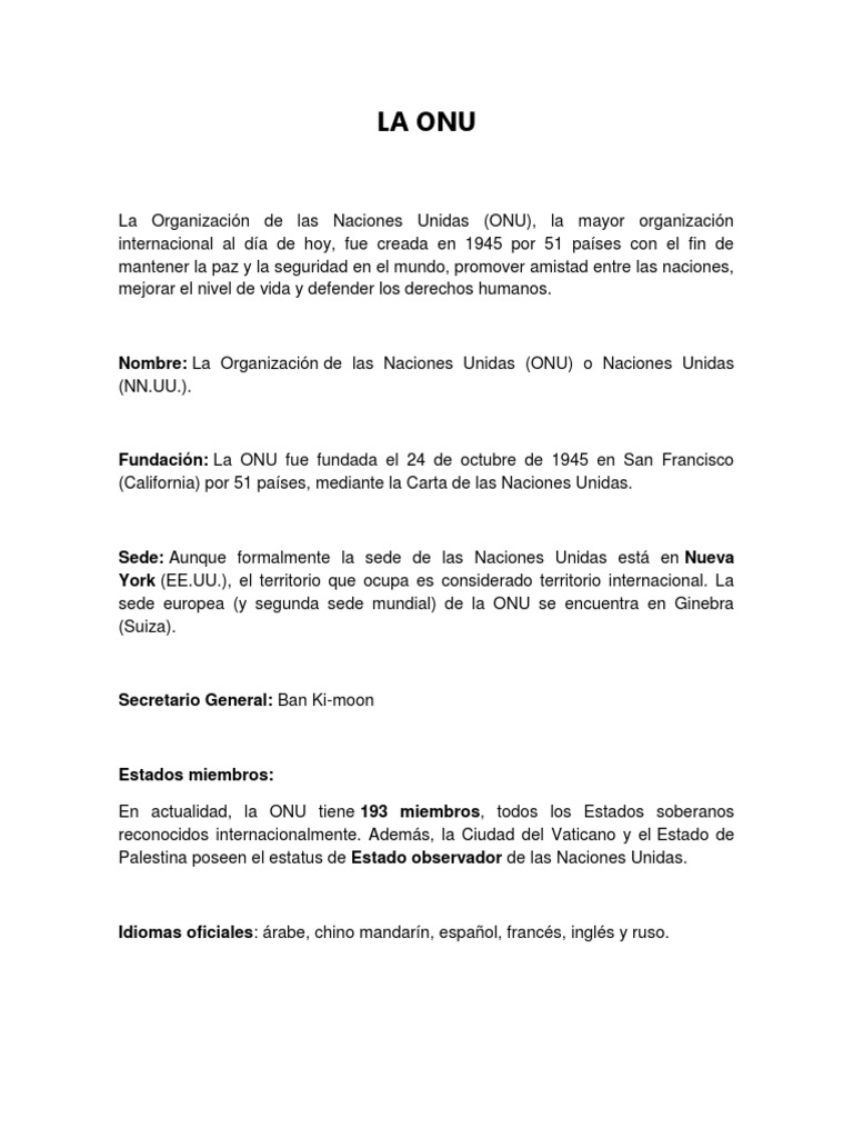 La Organización De Las Naciones Unidas Pdf Naciones Unidas
