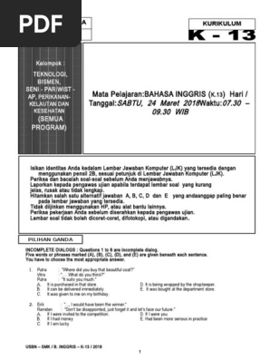 6 1 Soal Usbn English K 13 New