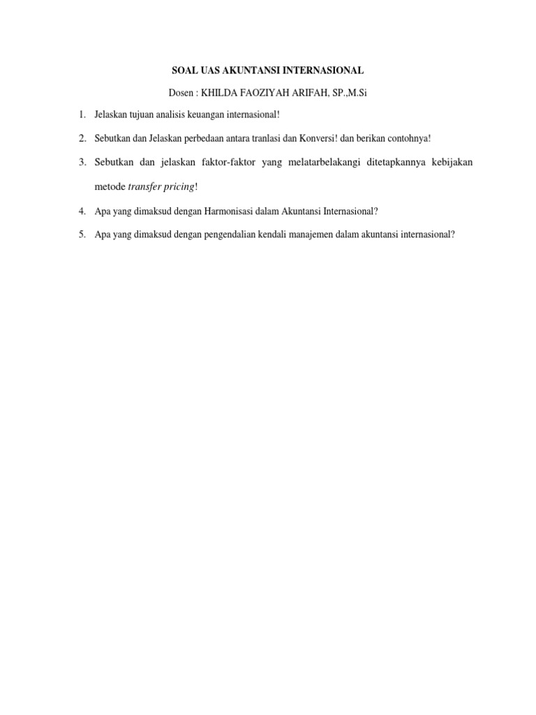 Soal Akuntansi Internasional Guru Paud