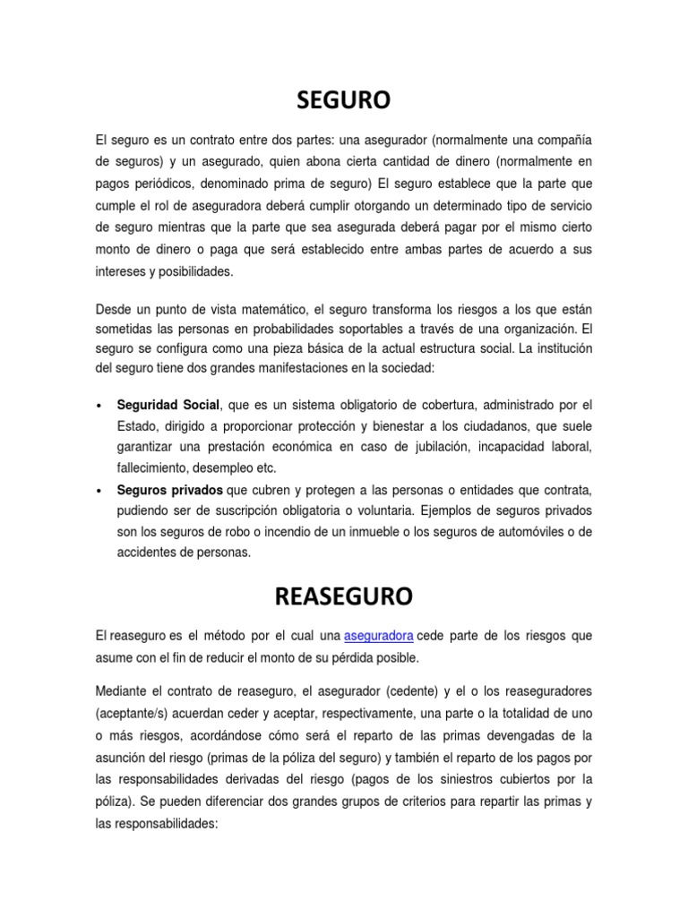 Seguro 2 | PDF | Reaseguro | Póliza de seguros