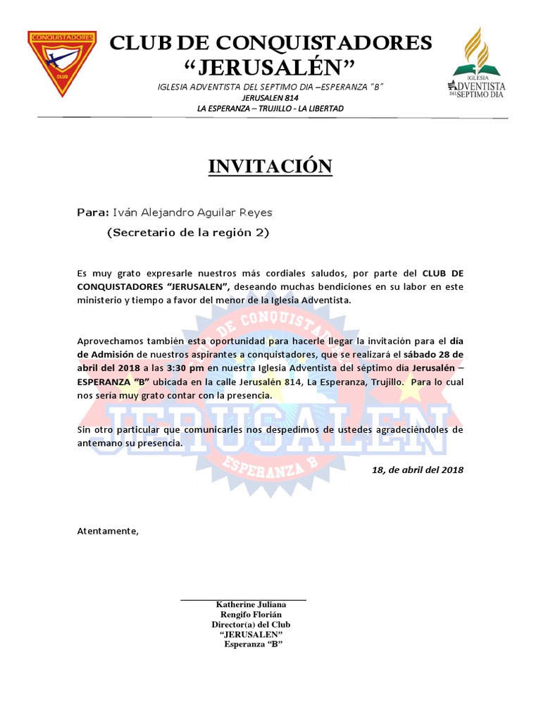 INVITACION Admision Jerusalen | PDF | Adventismo | Iglesia Adventista del  Séptimo Día, image size:768x1024