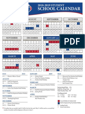 2018 19 Pfisd Calendar Pdf Holidays Observances