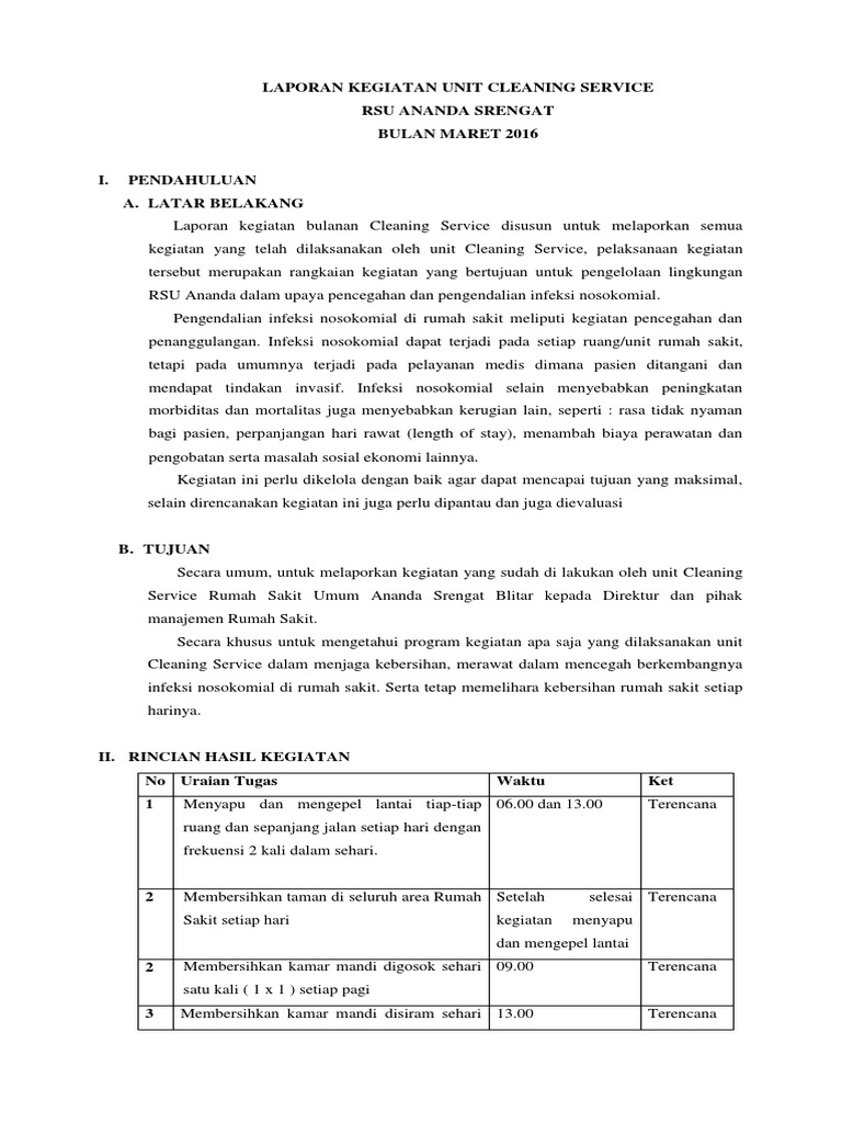 Contoh Laporan Bulanan Pekerjaan Cleaning Service