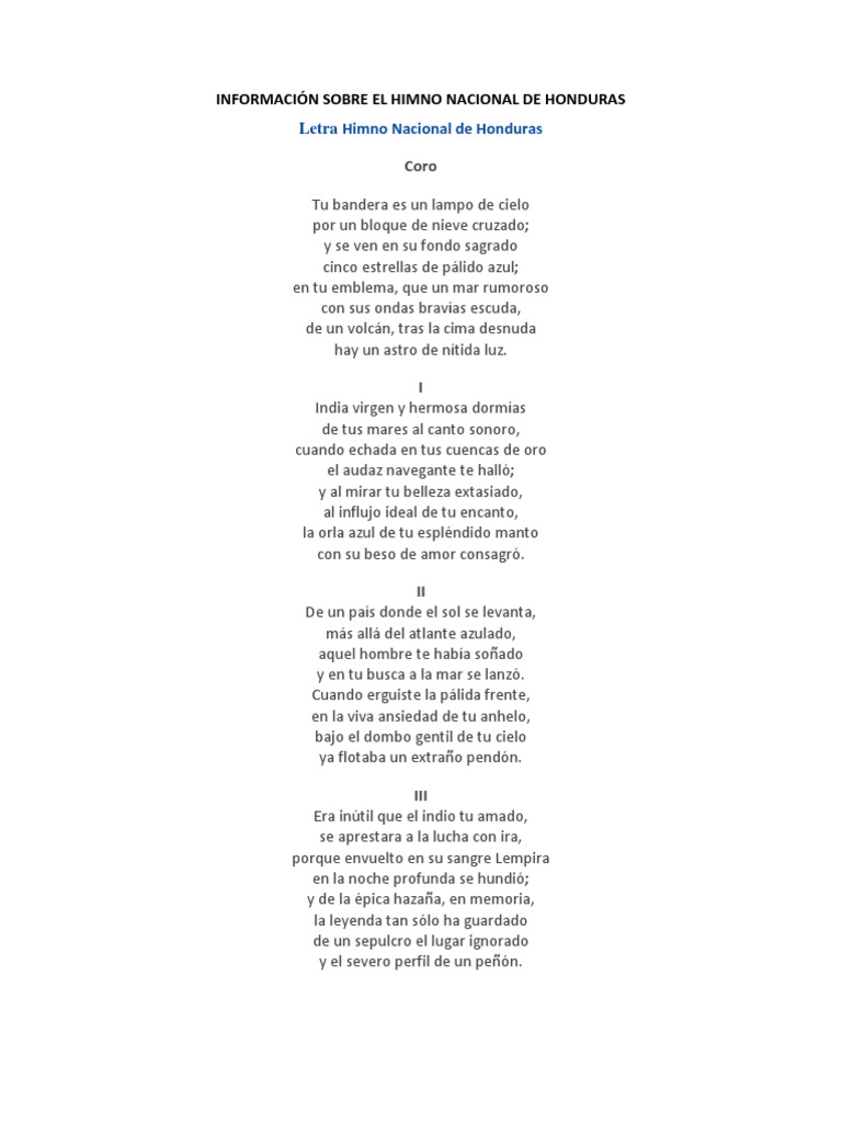 Letra y Explicacic3b3n Del Himno Nacional de Honduras