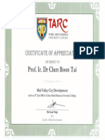 Professor Dr Ir Chen Boon Tai. TAR University College Cert of Appreciation