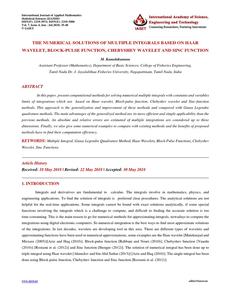 IJAMSS - The Numerical Solutions of Multiple Integrals Based On Haar ...