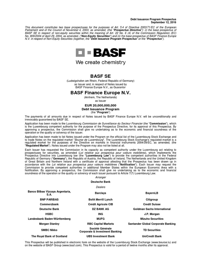 Base Prospectus Basf Dip 16 Credit Rating Agency Earnings Before Interest