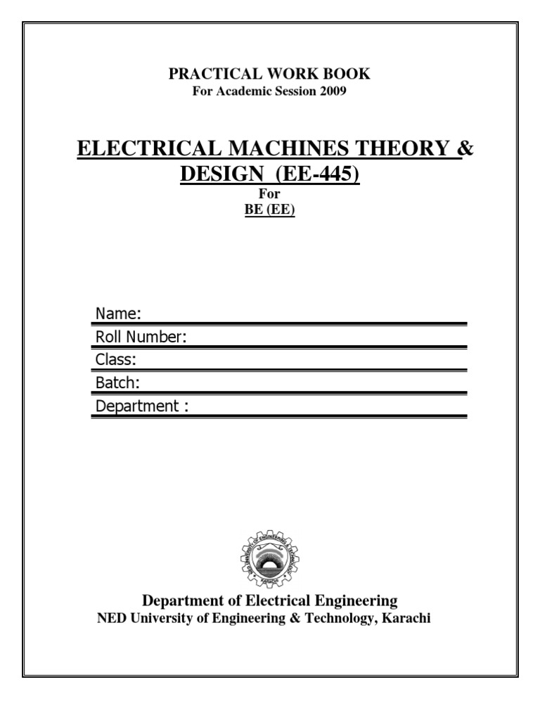 Ee445 Electrical Machine Theory & Design Electrical Engineering