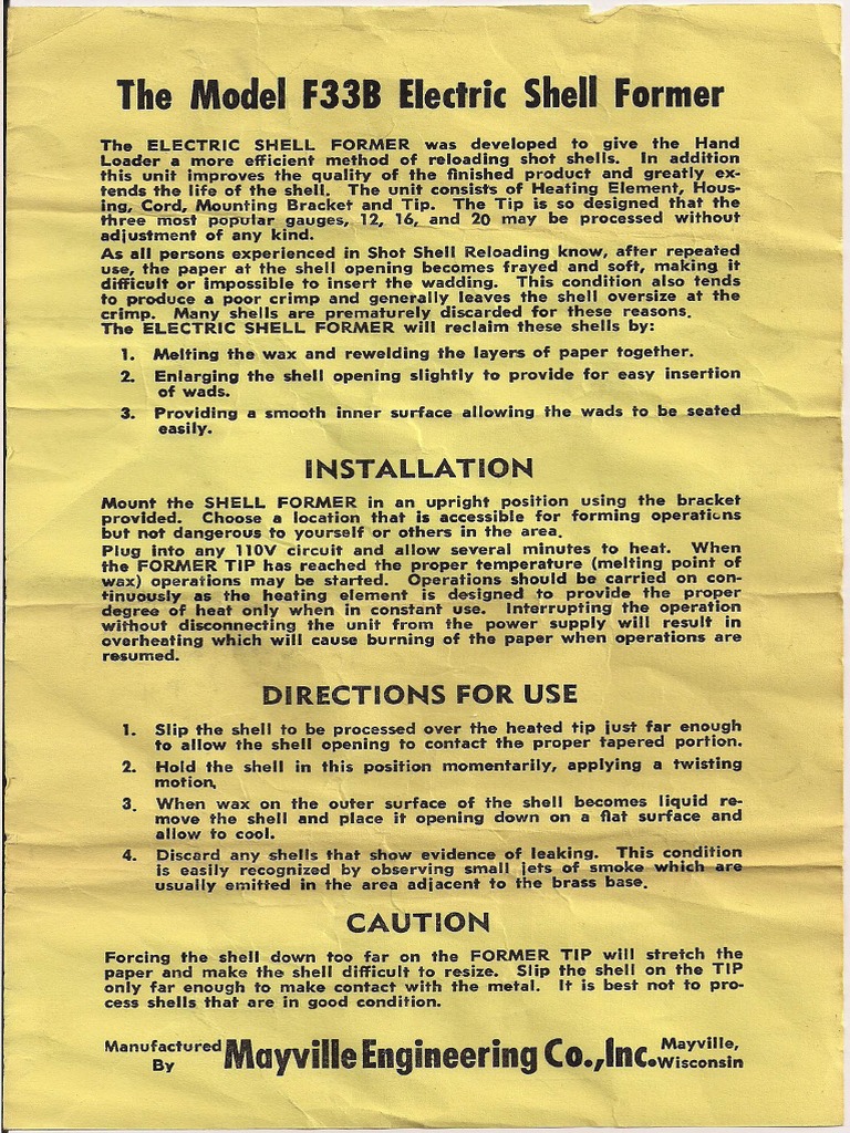 Model F33B Electric Shell Former | PDF