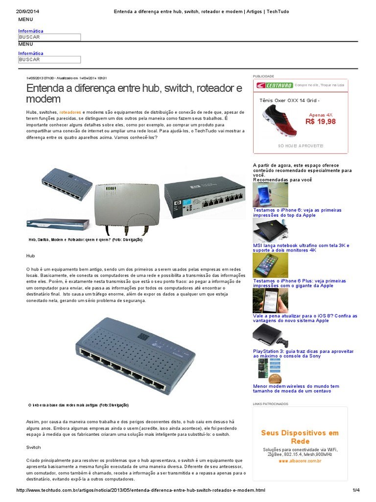 Entenda A Diferença Entre Hub, Switch, Roteador e Modem | PDF ...