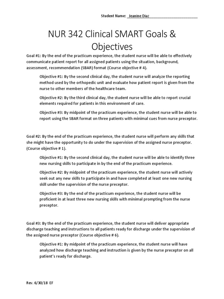 Nursing student goals for clinical image