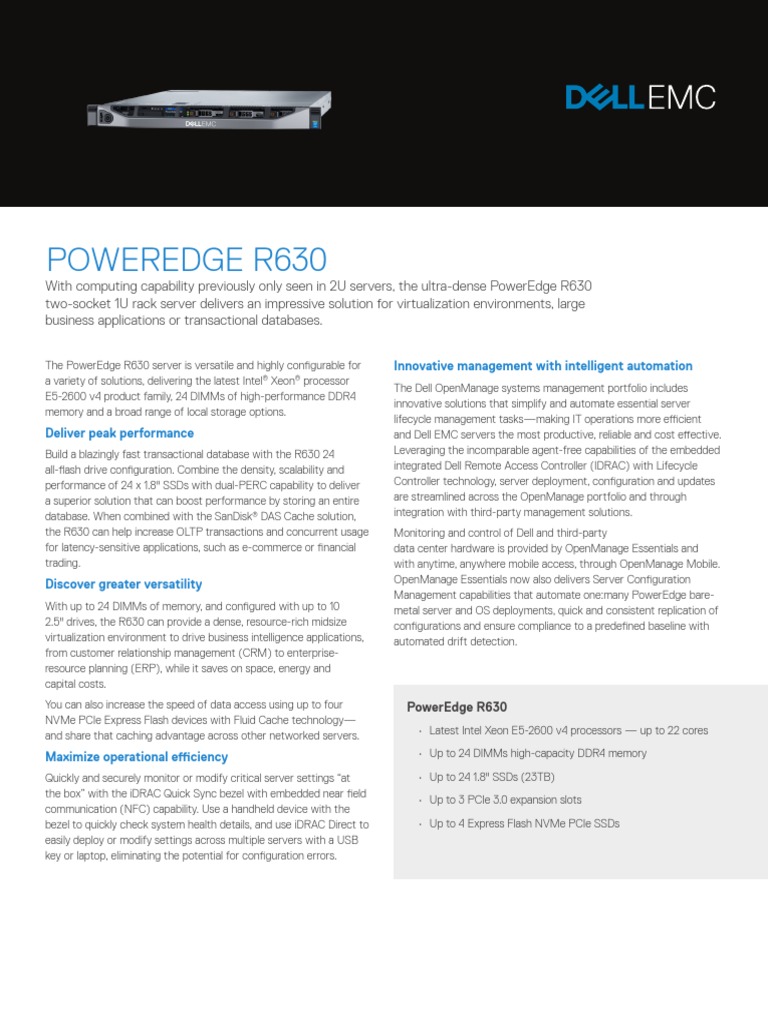 Dell PowerEdge R630 Spec Sheet PDF | PDF | Solid State Drive | Hard ...