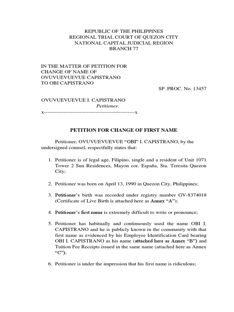 Petition For Change of Name | PDF | Public Sphere | Virtue