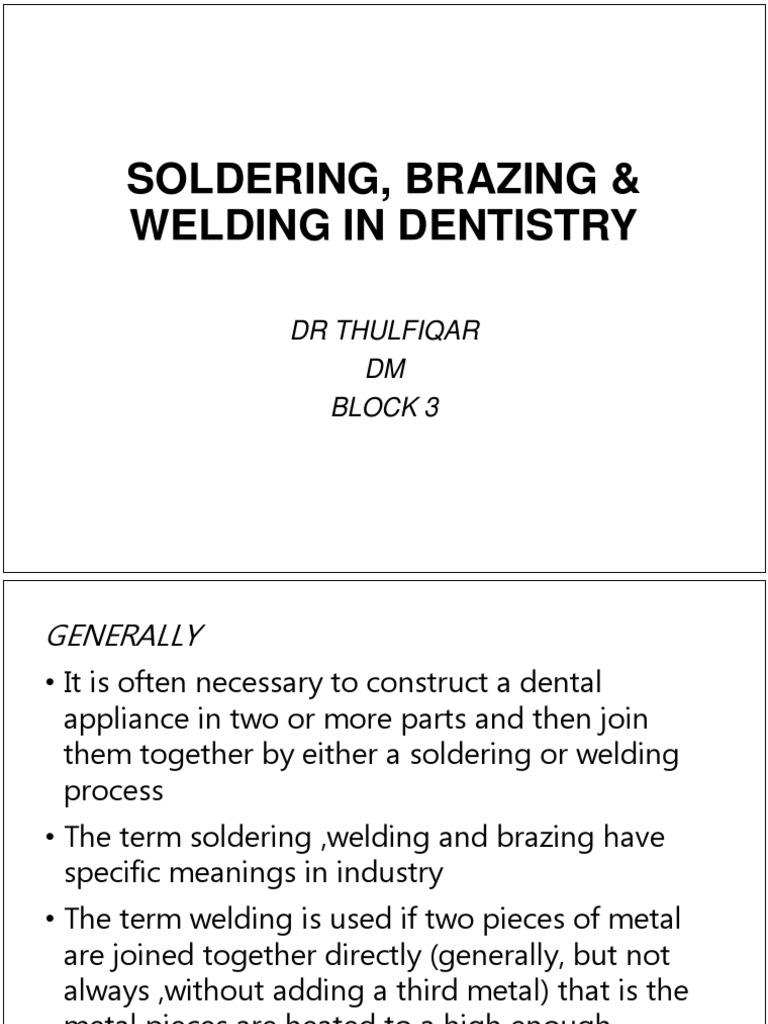Soldering, Brazing and Welding in Dentistry PDF Soldering Solder