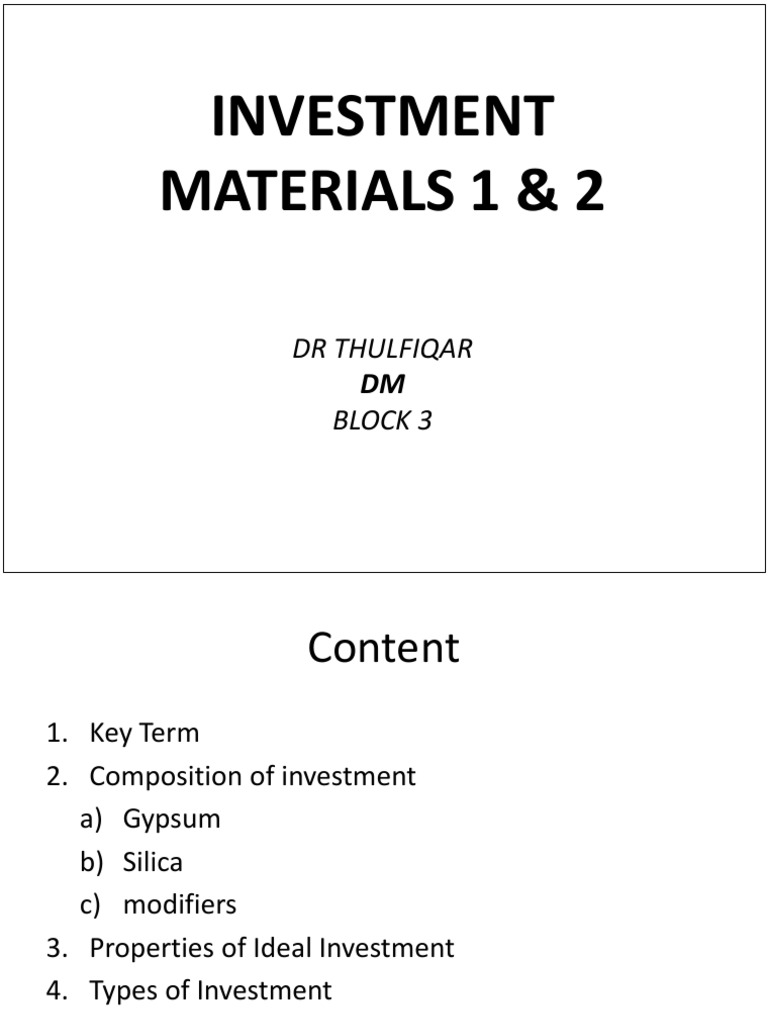 Composition and Types of Investment Materials | PDF | Casting ...