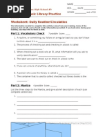 Unit 1.1-2: Basic Library Practice Skills Worksheet: Daily Routine/Circulation