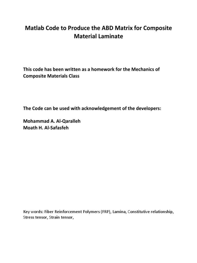 A BBD Matrix Mat Lab Code PDF Composite Material Solid Mechanics