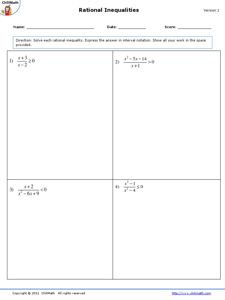 Worksheets Solving Rational Inequalities With Solving Rational Inequalities Worksheet