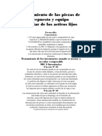 Tratamiento de Las Piezas de Repuesto y Equipo