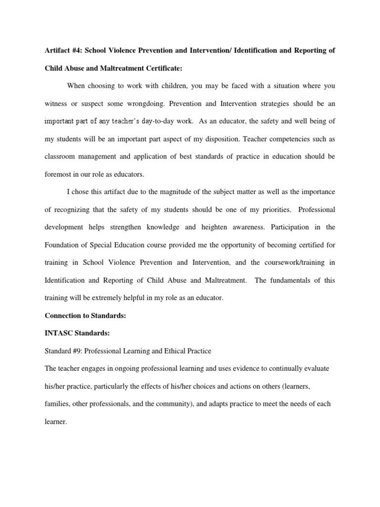 Artifact 4 Artifact School Violence Prevention And Intervention