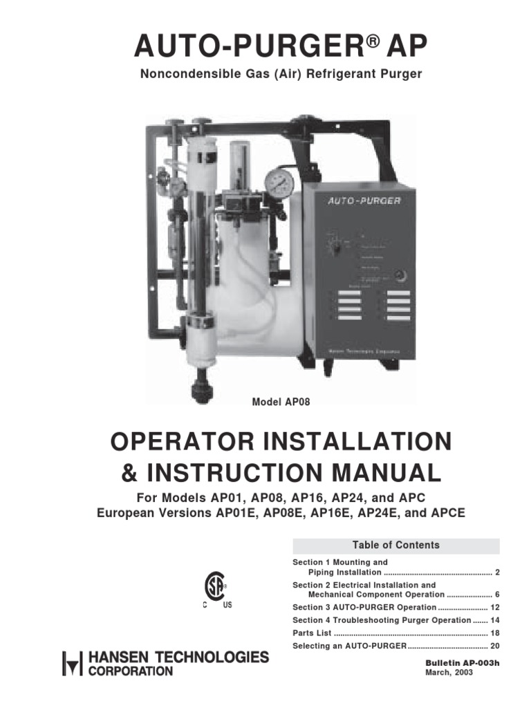 AUTO-PURGER AP Installation Manual | PDF | Valve | Heat Exchanger