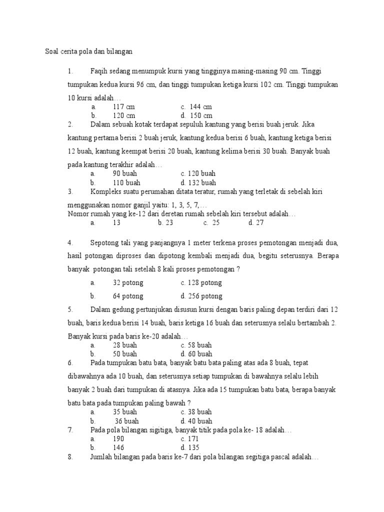 Soal Cerita Pola Dan Bilangan PDF