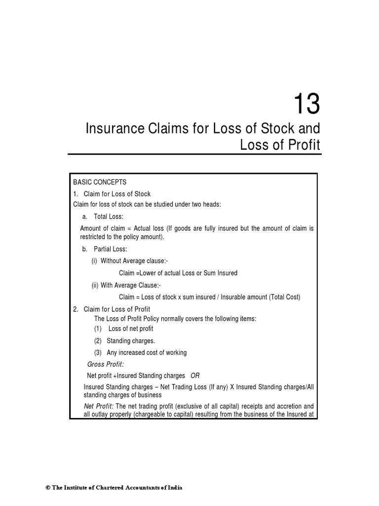 Insurance Claims For Loss of Stock and Loss of Profit 2 PDF | PDF ...