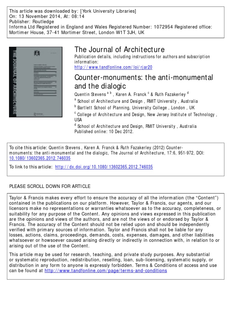 Counter-Monuments The Anti-Monumental and The Dialogic PDF | PDF ...