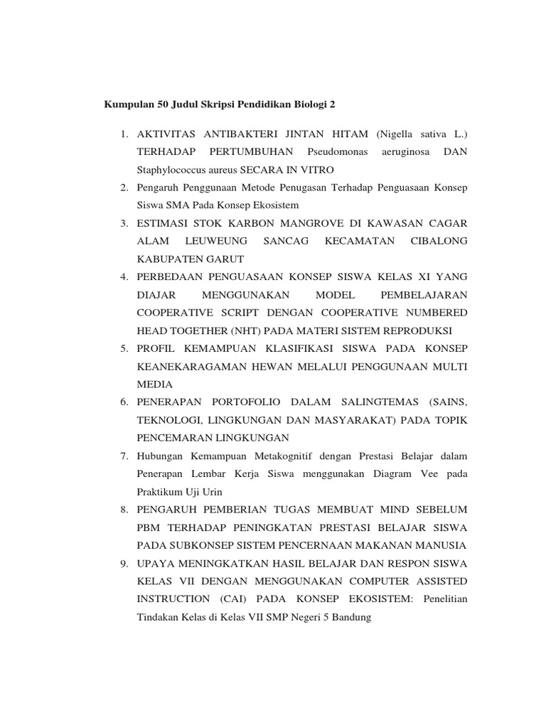 Kumpulan 50 Judul Skripsi Pendidikan Biologi 2