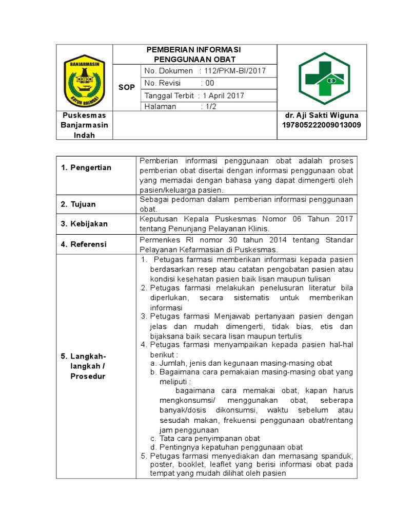 8 2 3 4 Sop Pemberian Informasi Penggunaan Obat 