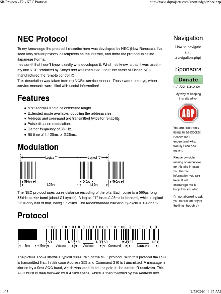 SB Projects IR NEC Protocol PDF | PDF | Communications Protocols ...