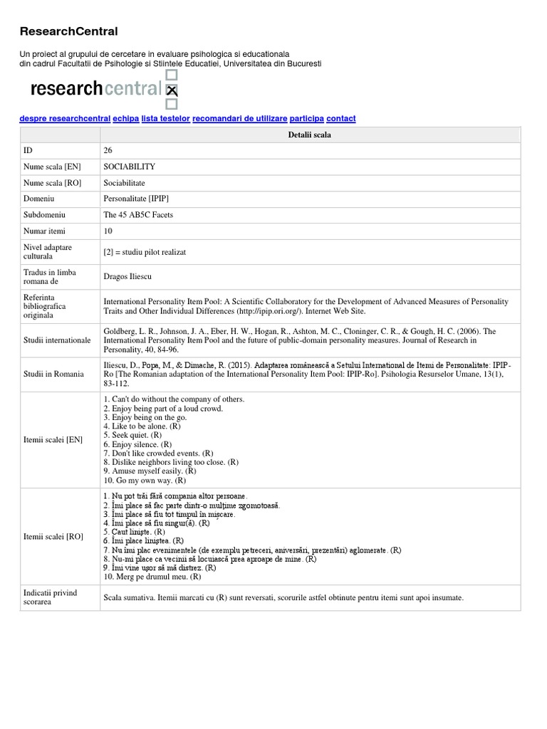 Sociabilitate: Scala de Evaluare | PDF