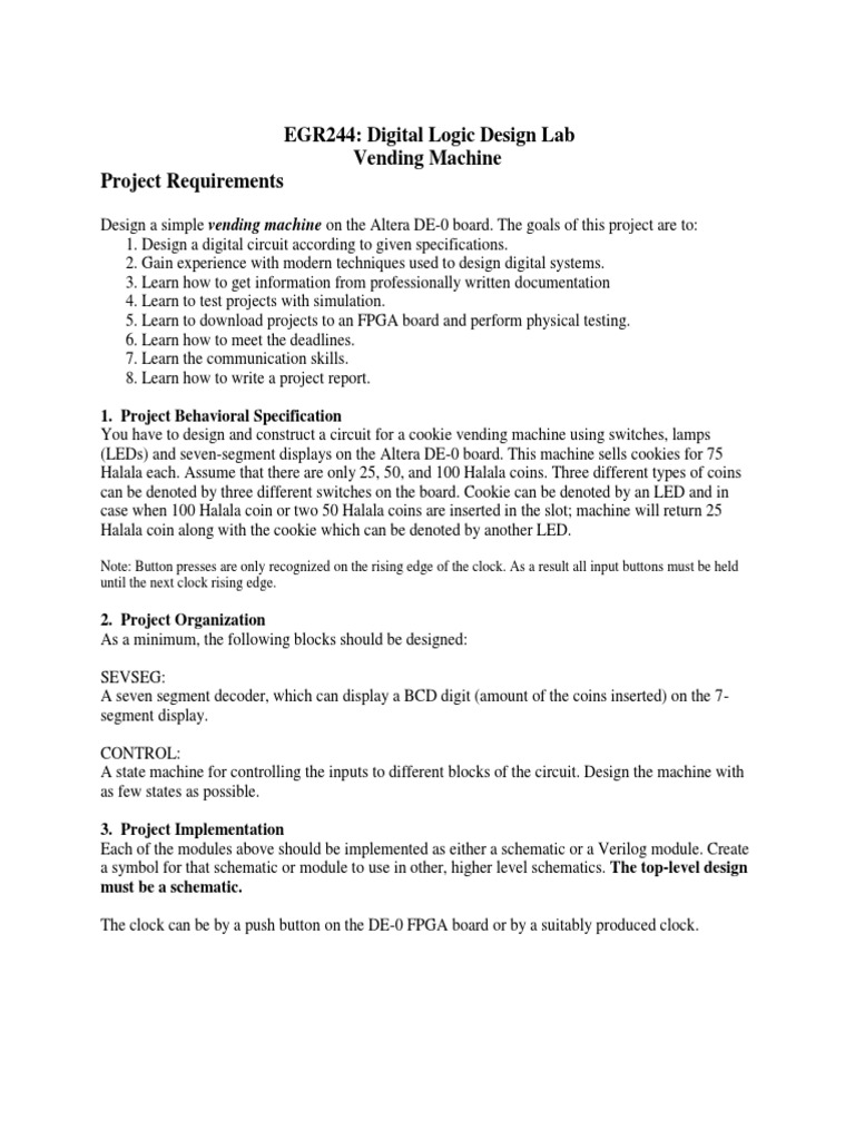 Vending Machine Project | PDF | Digital Electronics | Specification ...