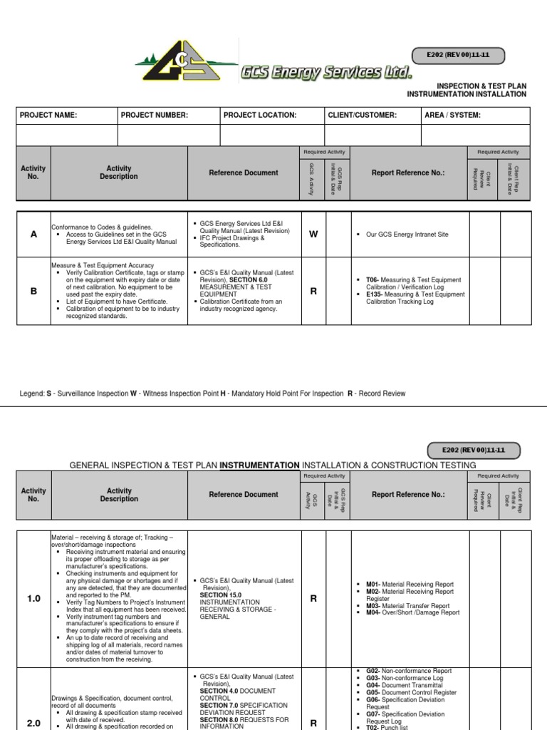 E202 - Instr Inspection Test Plan Template Rev 00 11.11 | PDF ...
