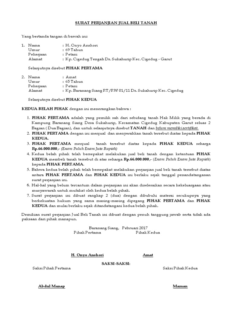 Contoh Surat Perjanjian Gadai Tanah