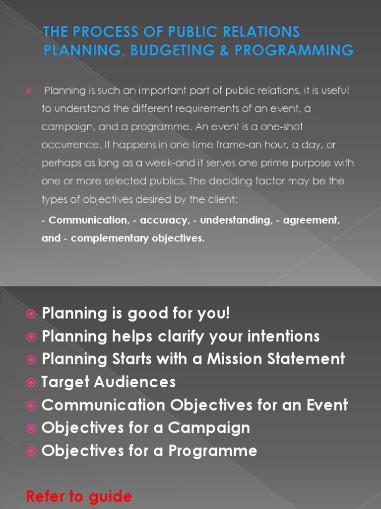 5 - The Process of Public Relations Planning, Budgeting | PDF | Budget ...